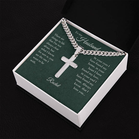 My Husband, My Love, Steel Cross Necklace with Engraving and Personalized Message Card from Wife