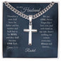 Steel cross necklace, gift for husband with message card, signed by wife and a scripture, Genesis 2:24