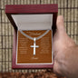 My Husband, My Partner, Steel Cross Necklace with Engraving and Personalized Message Card from Wife