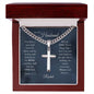 Steel cross necklace, gift for husband with message card, signed by wife and a scripture, Genesis 2:24