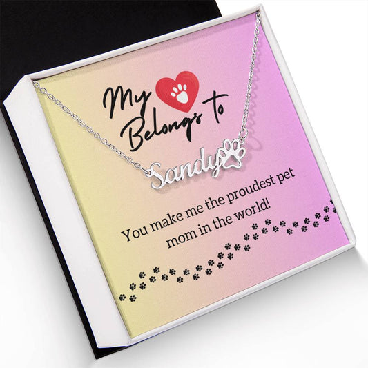 Mother's Day, Pet Mom, Custom Paw Print Necklace, Pink