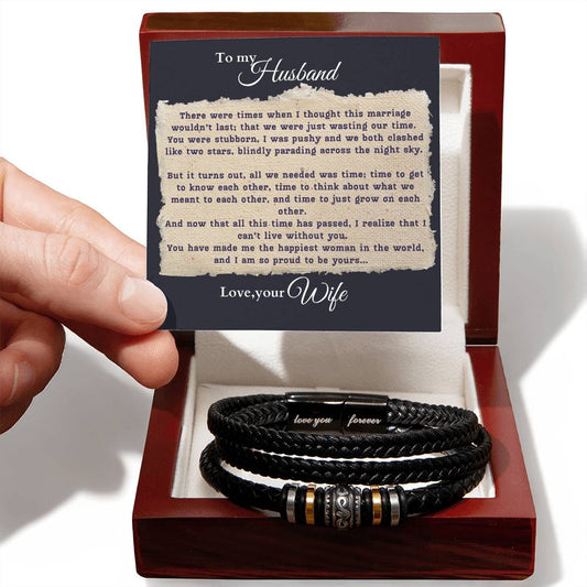 The Test of Time, Stainless Steel and Vegan Leather Bracelet with Message Card from Wife